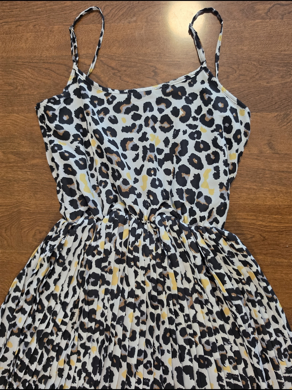 bebe Plus Yellow, Black & White Leopard Print Pleated Sundress - Picture 5 of 5